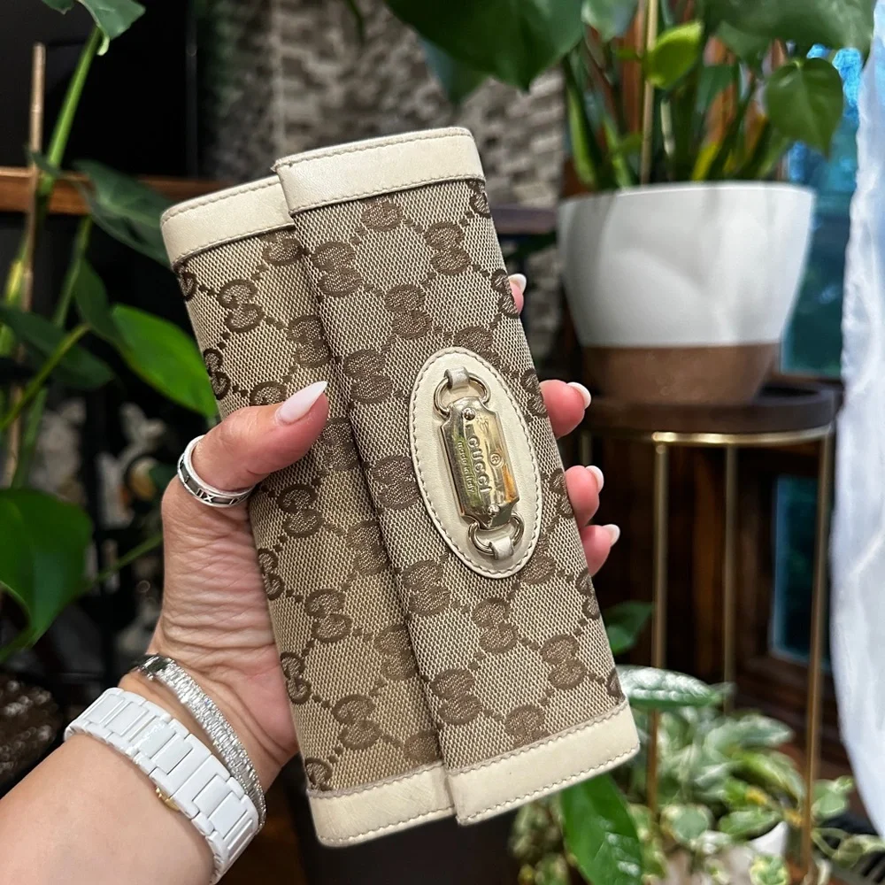Gucci Beige Monogram Canvas Continental Wallet with Cream Trim with Box - Picture 2 of 10